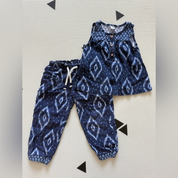 Carters|Baby girl,toddler blue patterned matching set in linen•••tank & pants,2T - Picture 2 of 5